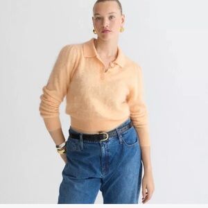JCrew Brushed Cashmere Sweater-Polo in Heather Pale Corn Henley Pullover XL